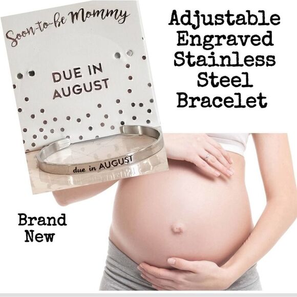 Maternity due date August Engraved Bracelet NEW - Picture 1 of 7